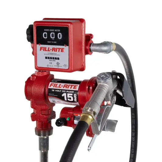 Bomba Fill-rite de transferencia de combustible de 12 V CC 15 GPM con boquilla y medidor
